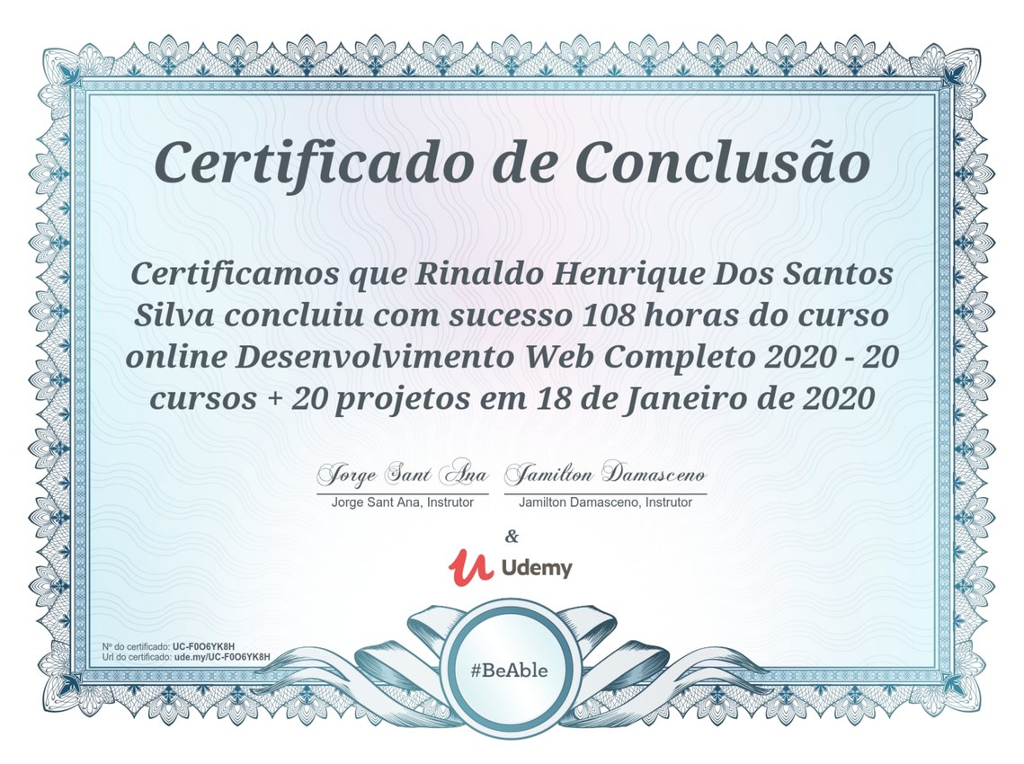 Certificado de conclusão em Desenvolvimento Web Completo
